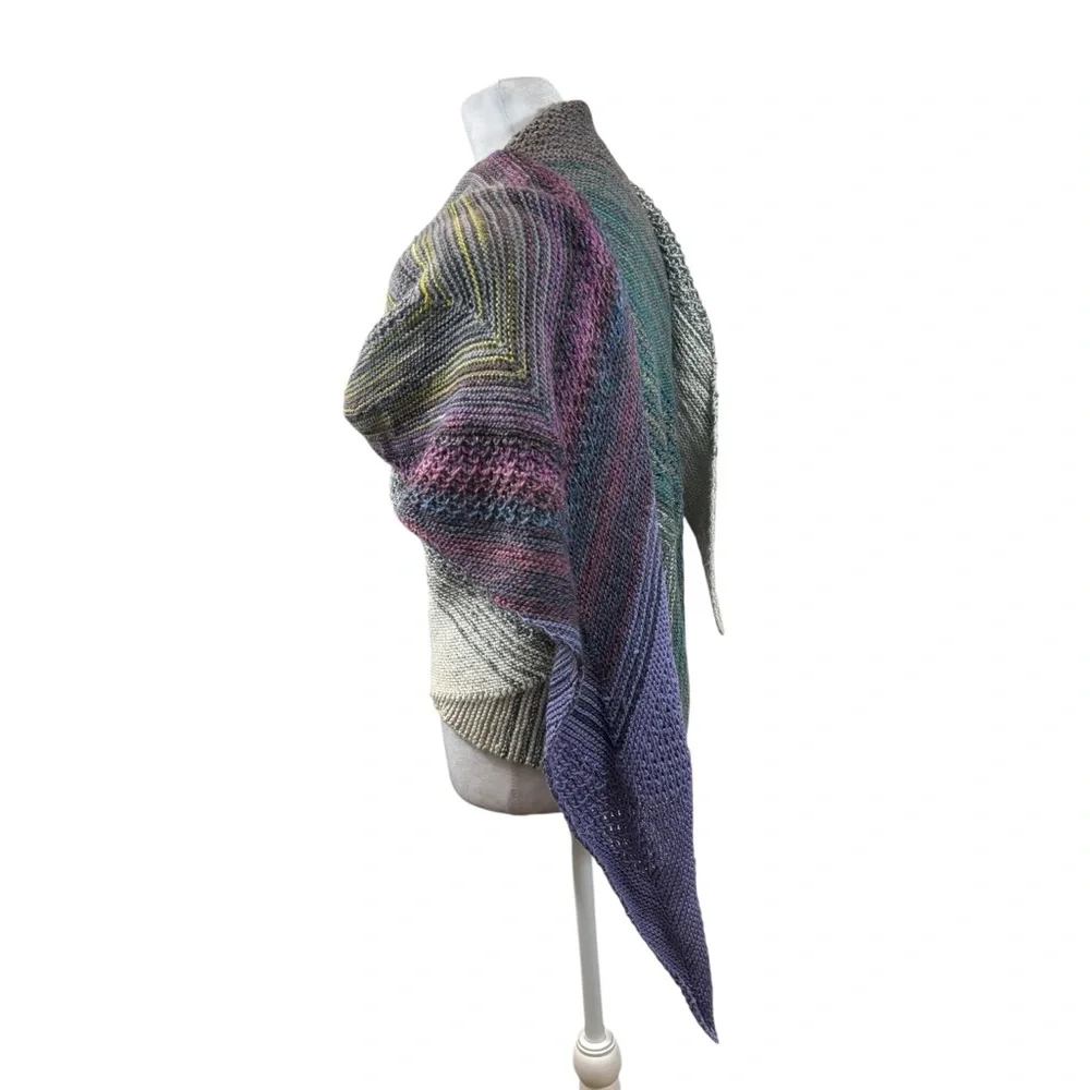 Unique Multicolor Hand Knit Asymmetric Shawl‎ Scarf